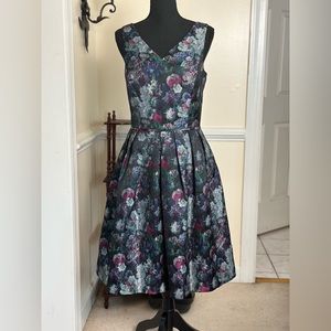 Sleeveless Floral A-Line Midi Cocktail Dress
